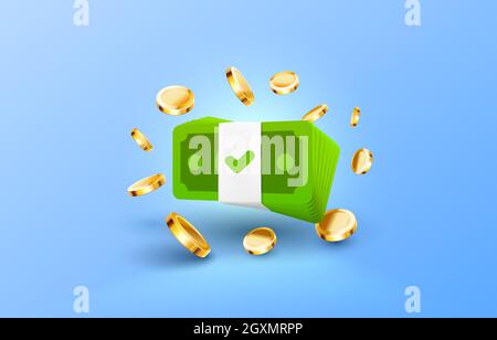 Dollar coins stack, golden package, icon save. Vector illustration Stock Vector