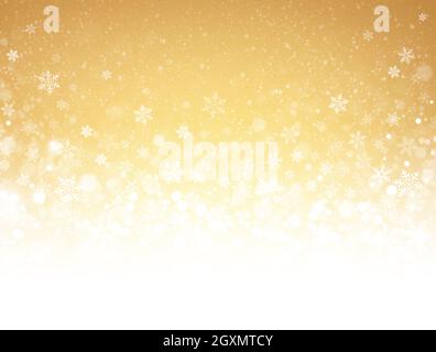 Snowflakes and snow powder on a frozen gold background - Winter material Stock Photo