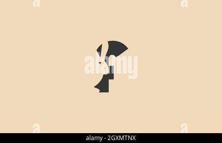 F logo with negative space minimal rabbit Stock Vector
