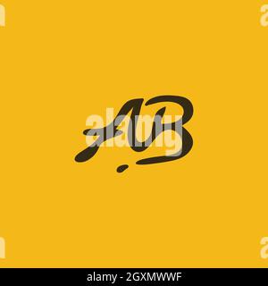 Letter AB or BA logo Design in hand-drawn brush style line art for illustration use Stock Vector