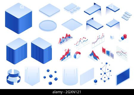 Isometric display podium scene with geometric platform. Stage showcase on pedestal studio. Infographics for your business presentations. Stock Vector
