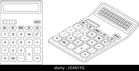 Vector calculator illustration front and isometric view Stock Vector