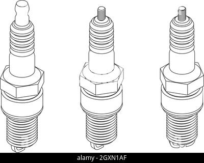 Vector outline set of car different spark plugs Stock Vector