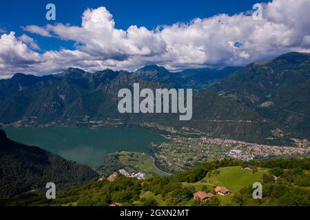 view of the northern part of the Lake Idro  with the river tributary Chiese, in the municipalities of Ponte Caffaro, Brescia, Italy Stock Photo