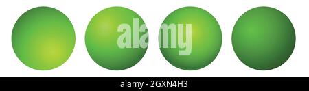 Set with glass green balls. Glossy realistic ball, 3D abstract vector illustration highlighted on a white background. Big metal bubble with shadow Stock Vector