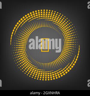 Radial yellow squares in spiral form. Geometric art. Trendy design element for frame, round logo, tattoo, sign, symbol, web pages, prints, posters Stock Vector