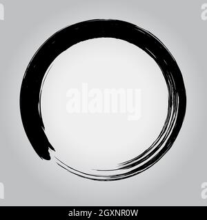 Black paint circle shape. Black Enso Zen symbol. Circular label, logo, text frame, banner, badge. Grunge design element. Isolated. Distress texture Stock Vector