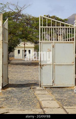 Entrance portal, infirmary, Tarrafal concentration camp, Santiago Island, Republic of Cape Verde Stock Photo