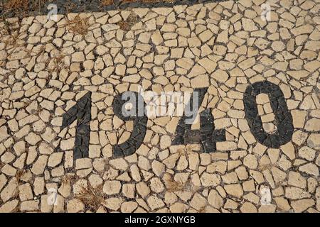 1940, Floor mosaic in front of infirmary, Tarrafal concentration camp, Santiago Island, Republic of Cape Verde Stock Photo