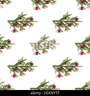Seamless pattern with Christmas fir branches on white background. Stock Photo