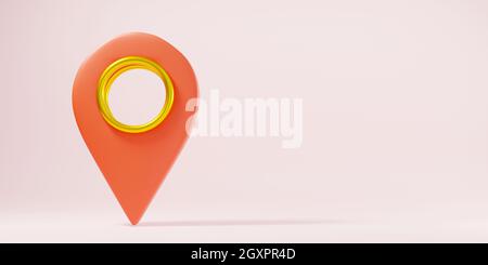 Map pinpoint symbol place location design style modern icon on pink background, red pin pointer GPS symbol, navigation marker sign design style modern Stock Photo