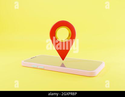 Map pinpoint symbol place location design style modern icon on screen smartphone, red pin pointer GPS symbol in mobile phone, navigation marker sign d Stock Photo