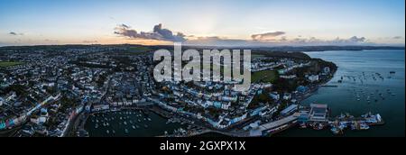 Panorama of Brixham Marina and Harbour from a drone, Torbay, Devon, England Stock Photo