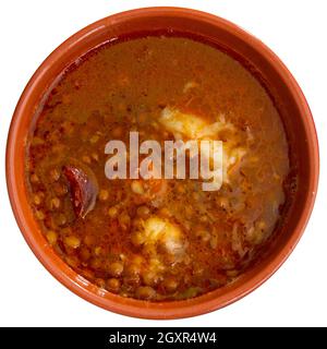 Stewed lentils with sausages, spanish Riojan lentils Stock Photo