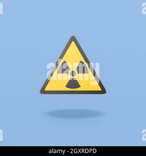 Ionizing Radiation Hazard Symbol Isolated on Flat Blue Background with Shadow 3D Illustration Stock Photo