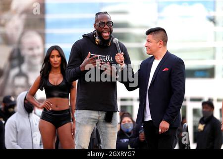 Heavyweight boxer Deontay Wilder is interviewed by Ray of Premier Boxing Champions, he makes his "Grand Arrival," one of the events leading up to the October 9 Tyson Fury vs