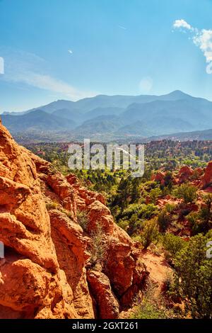 Vertical desert mountain view with large red rocks Stock Photo