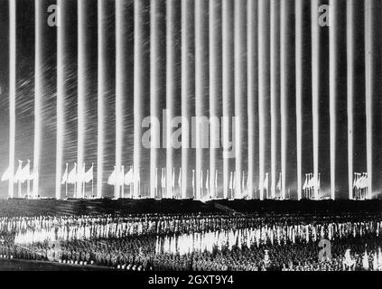 The impressive Cathedral of Light, designed by Albert Speer, at the Nazi Party Nuremburg Rally Stock Photo