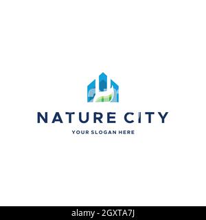 modern NATURE CITY real estate green Logo design Stock Vector