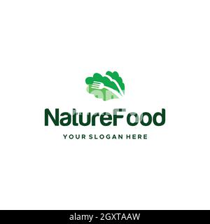 minimalist Nature Food fork vegetables Logo design Stock Vector