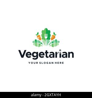 modern Healthy Food fork vegetable Logo design Stock Vector