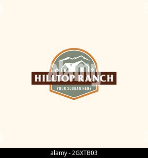 vintage HILLTOP RANCH mountain home logo design Stock Vector