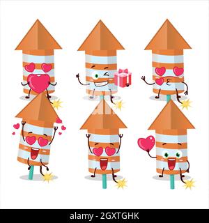 Rocket firework orange cartoon character with love cute emoticon. Vector illustration Stock Vector