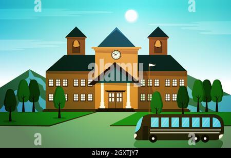 School with a green lawn. Icon. Flat vector illustration isolated on Any  color of the background, School building in flat style. Modern school,  college building. Vector illustration 24589463 Vector Art at Vecteezy