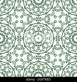Beautiful seamless floral pattern with mandala. Seamless doodle style background. Mosaic floral pattern for design and fashion. Stock Vector