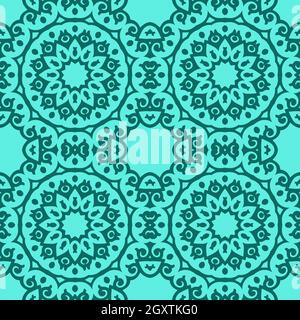 Beautiful seamless floral pattern with mandala. Seamless doodle style background. Mosaic floral pattern for design and fashion. Stock Vector