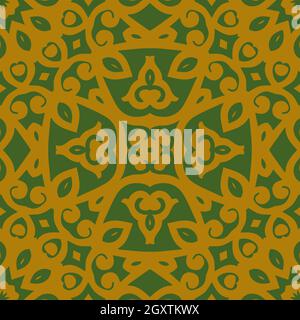 Beautiful seamless floral pattern with mandala. Seamless doodle style background. Mosaic floral pattern for design and fashion. Stock Vector