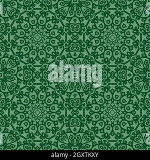 Beautiful seamless floral pattern with mandala. Seamless doodle style background. Mosaic floral pattern for design and fashion. Stock Vector
