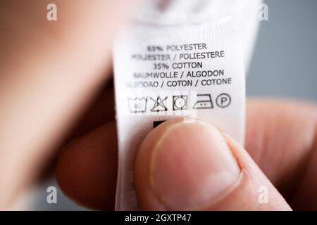 Synthetic Clothes Washing And Laundry Label Instructions Tag Stock Photo