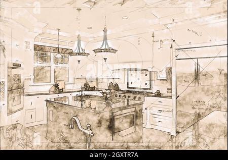 Beautiful Custom Kitchen Concept Design Drawing Stock Photo - Alamy