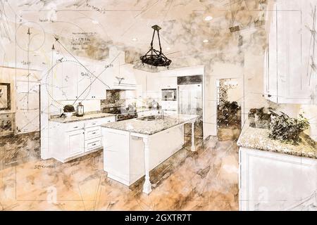 Beautiful Custom Kitchen Concept Design Drawing Stock Photo - Alamy