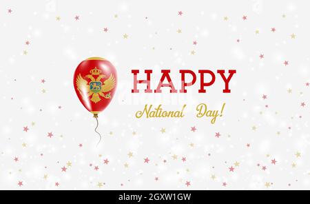 Montenegro National Day patriotic poster. Flying Rubber Balloon in Colors of the Montenegrin Flag. Montenegro National Day background with Balloon, Co Stock Vector
