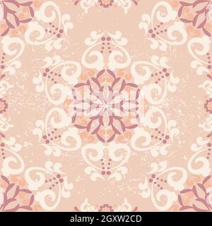 Floral seamless pattern. Geometric damask patterned background. Pink, beige color. For fabric, tile, wallpaper or packaging. Vector graphics. Stock Vector