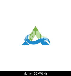triangle green mountain blue ocean waves symbol logo vector Stock Vector