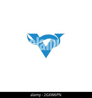 letter v blue waves curves flow geometric logo vector Stock Vector