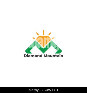 letter m diamond mountain sun symbol logo vector Stock Vector