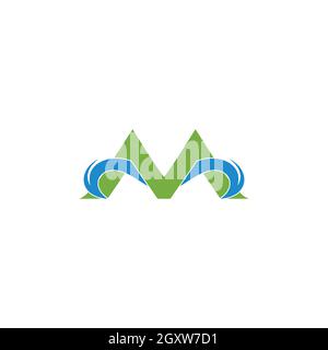 letter m green mountain water source symbol logo vector Stock Vector