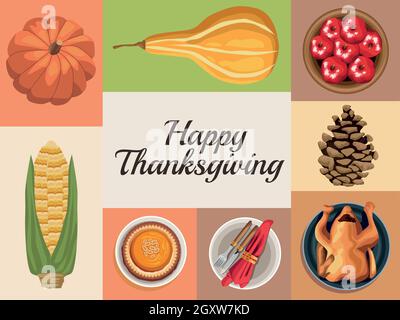 seven thanksgiving food icons Stock Vector