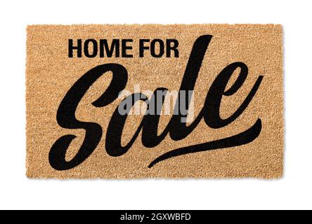 Home For Sale Welcome Mat Isolated On A White Background with Clipping Path. Stock Photo