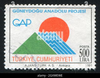 TURKEY- CIRCA 1991: stamp printed by Turkey, shows Southeastern Anatolia Irrigation and power project, circa 1991 Stock Photo