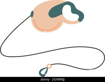 Vector illustration retractable dog leash. Object isolated on white background, cartoon style. Stock Vector