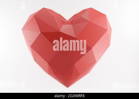 low poly red heart isolated on white. Like or papercraft concept. Valentines day Stock Photo