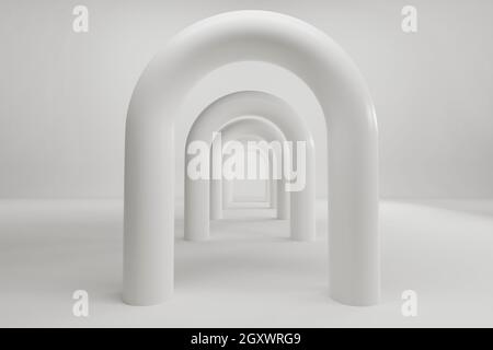 Beautiful abstract gray tunnel with color light on a black end background. Stock Photo