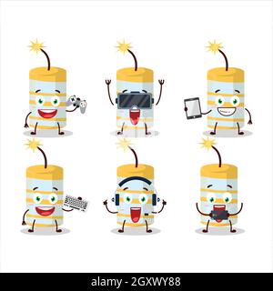 Yellow firecracker cartoon character are playing games with various cute emoticons. Vector illustration Stock Vector