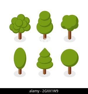 Isometric type of trees set Vector illustration. Stock Vector