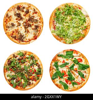 Set of four different pizzas isolated on white Stock Photo
